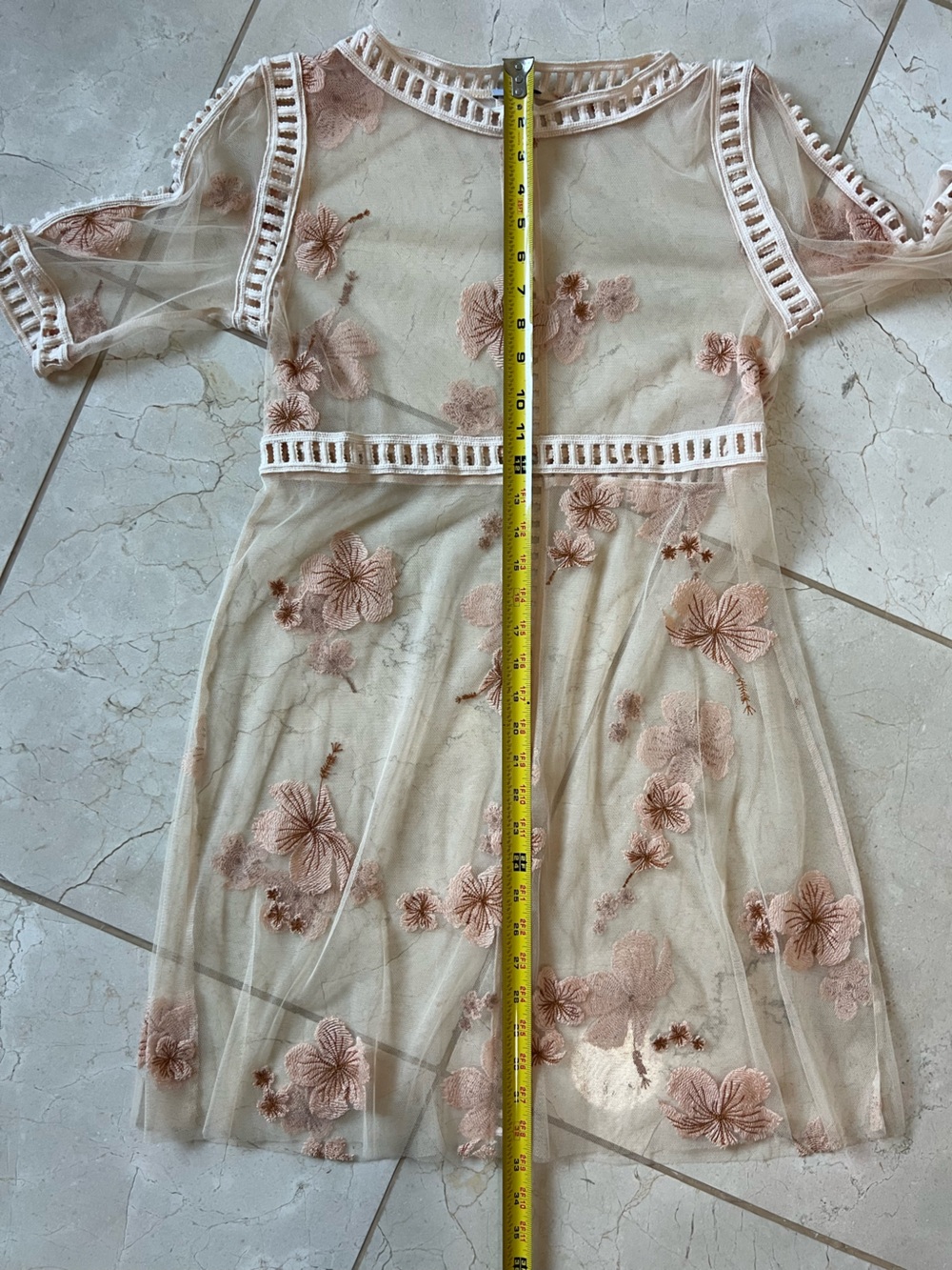 Tobi Sheer Floral Embroidered Mesh Tulle Lace Overlay Dress Peach / Nude Small - Picture 9 of 9